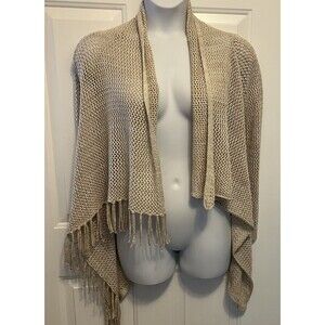 LOVESTITCH Size M Beige Long Sleeve Tassels‎ Crochet Sweater Cardigan Women’s